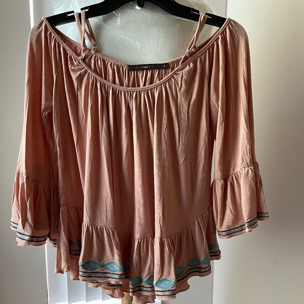 Azel hazel boho style tan off shoulder top size S